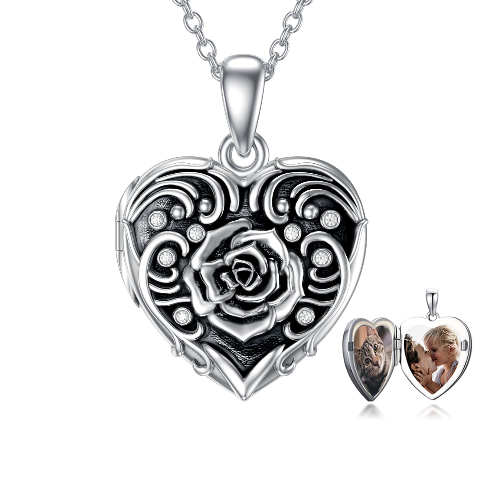 Medalion łańcuszek na szyję ze srebra wysokiej próby 925, medalion z otwieranym obrazkiem, serce i okrągły medalion, amulet do otwierania, biżuteria fotograficzna, prezent dla kobiet, mężczyzn