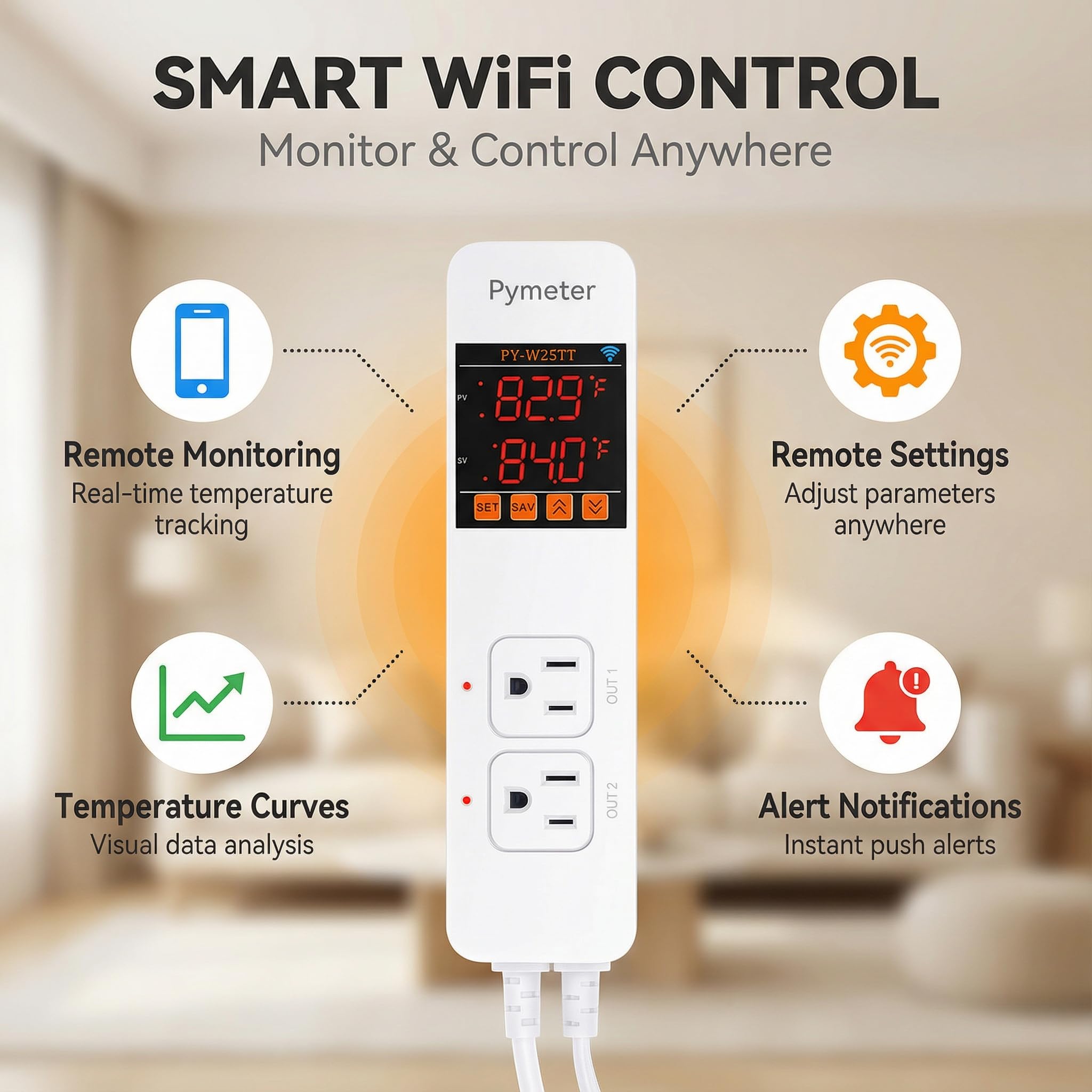 WiFi Dual Probes Temperaturregler Heizmatte Thermostat Zwei Ausgänge Stecker für Reptilien Heizkissen Homebrew Gewächshaus Kühlventilator Kabellose Steuerung