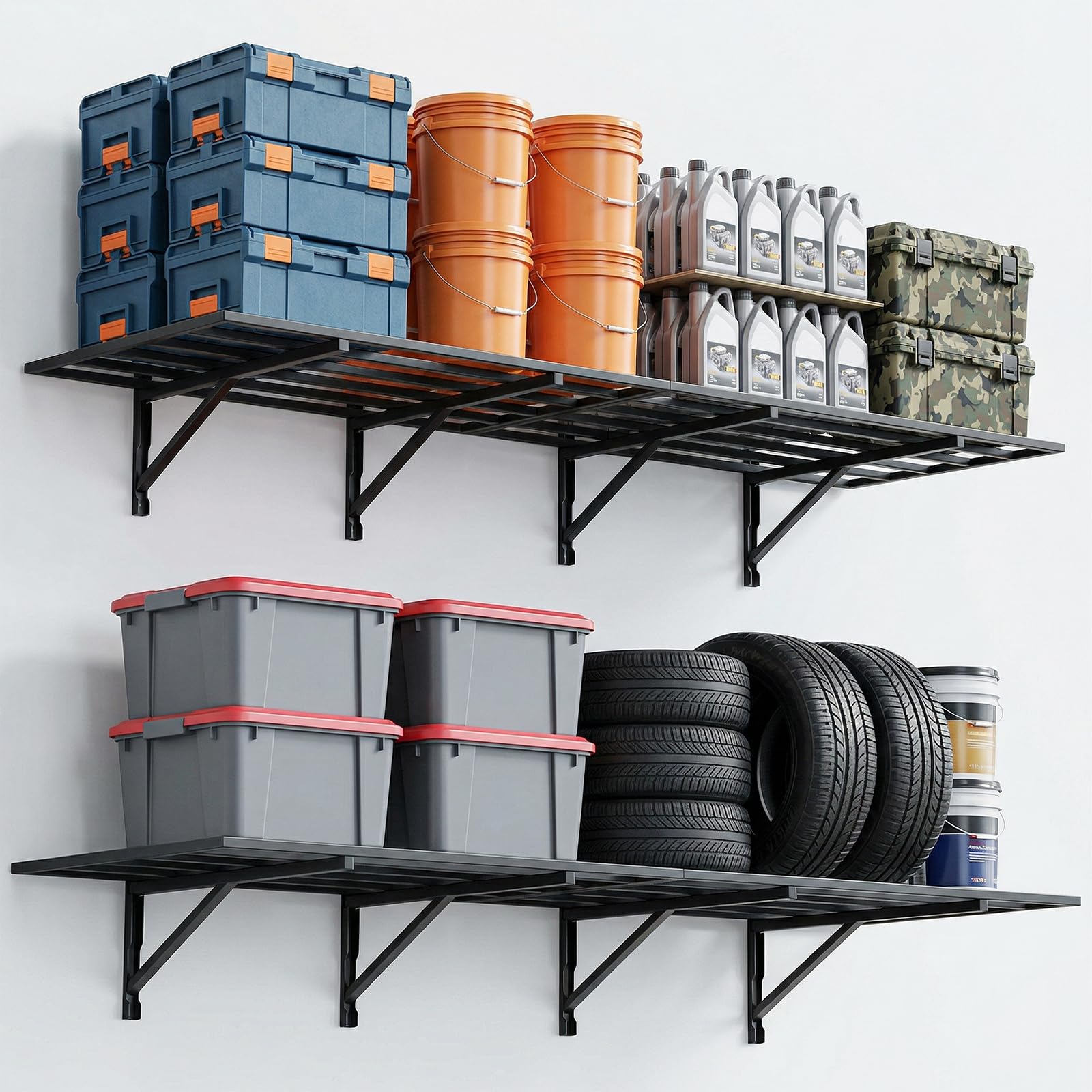 Noliven 4 Pack 2 x 3ft Garage Shelving Wall Mounted, 1600lbs Load Capacity, Adjustable PowerTool Organizer, Heavy Duty Storage Rack, Ideal for Warehouse, Garage, Black - 1