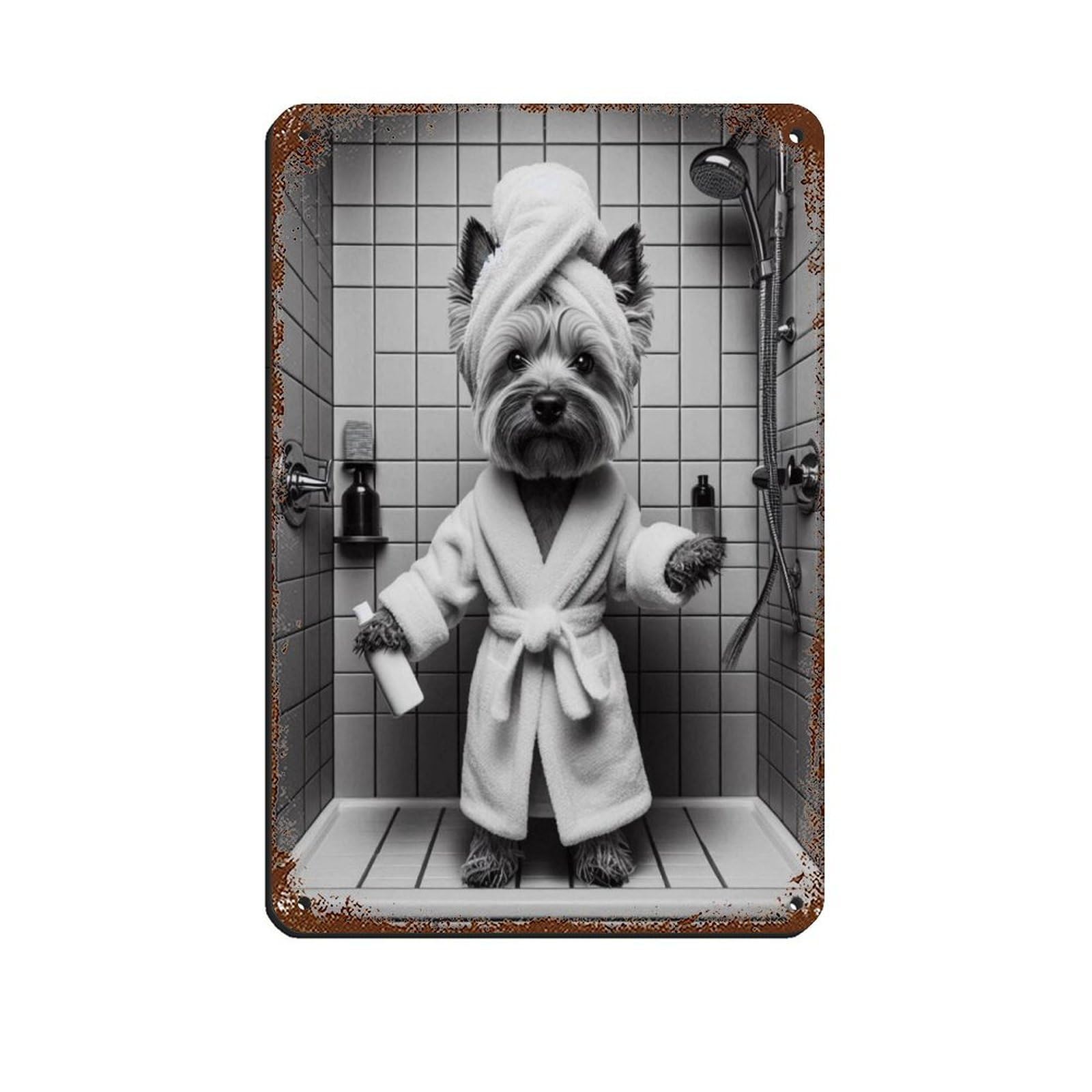Cairn Terrier Dog Bathroom Art (2) Retro Poster Metal Tin Sign Chic Art Retro Iron Painting Bar People Cave Cafe Family Garage Poster Wall Decoration 8x12inch(20x30cm)