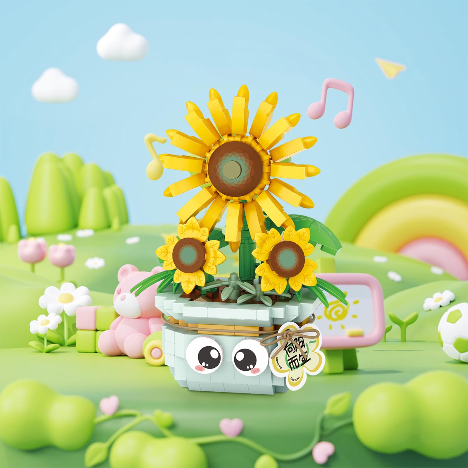 MEIEST Mini Flower Succulent Bonsai Building Blocks,Simulation Pot Plant Particle Flower Botanical Collection Construction Building Bricks Toy,Home Decors (Sunflower) - Image 3