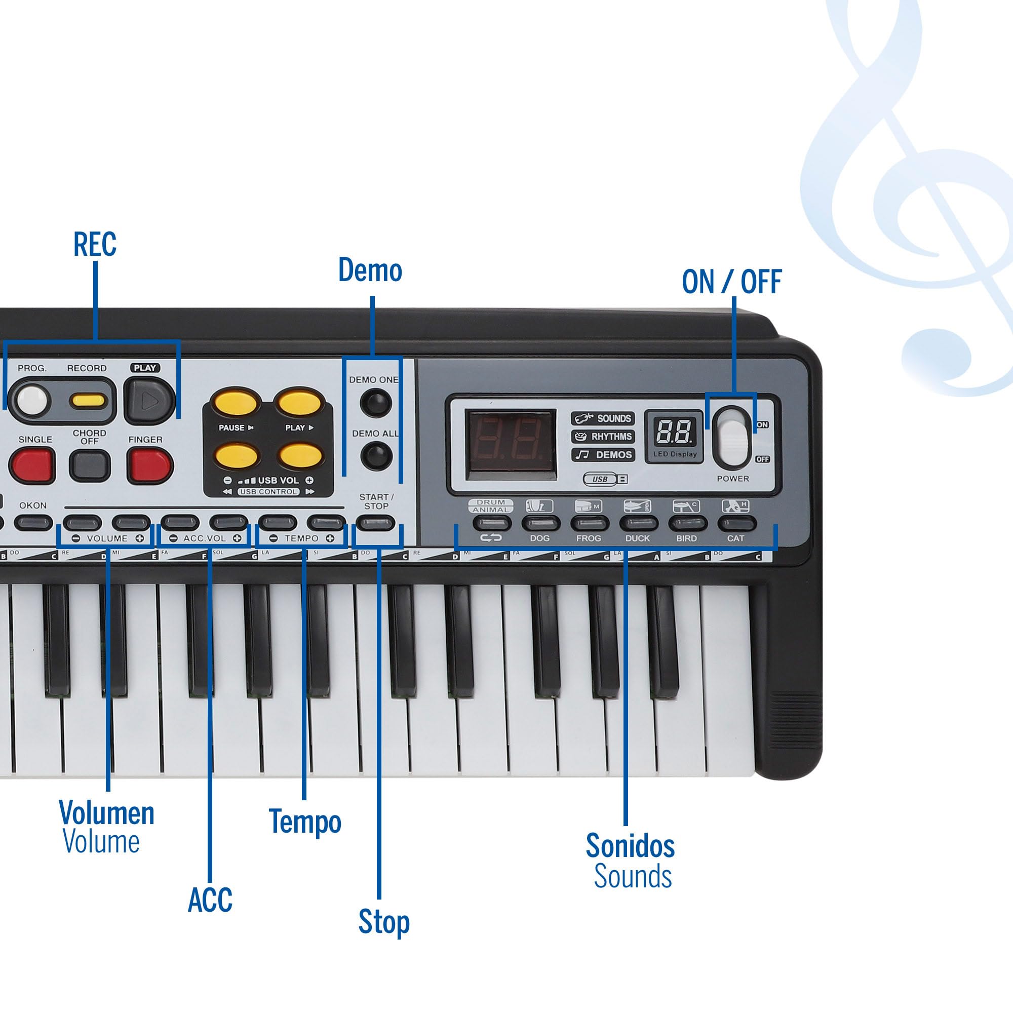 COLORBABY Meme Music Teclado para niños, 49 Teclas, Mide 54x17 cm, Aprender a Tocar el Piano, Teclados Infantiles, Instrumentos Musicales, Juguetes educativos 5 años (47185)