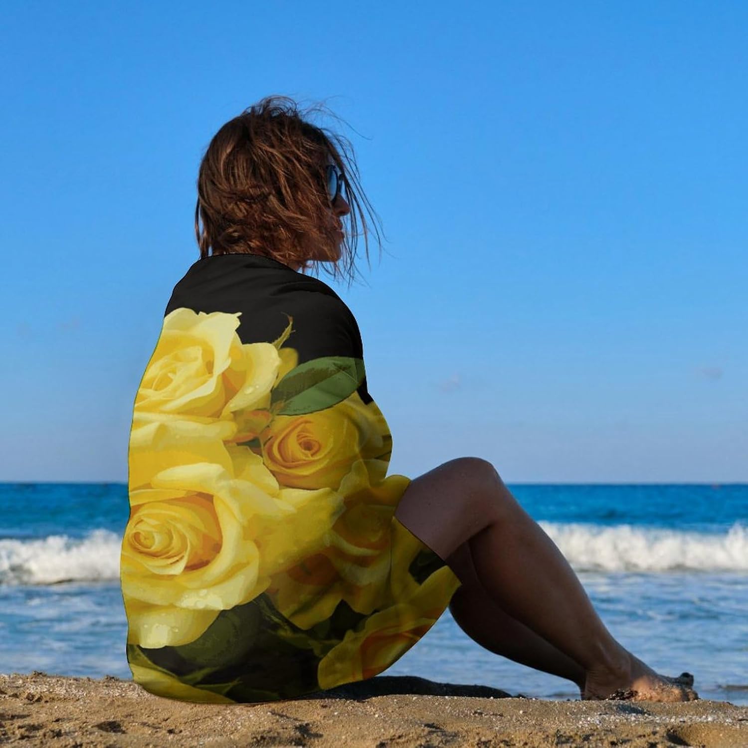 Swimming Towel, Yellow Rose Printed Fashion Towel,Portable Towel,Durable Towel