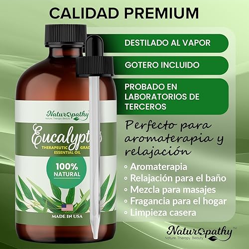 Miniatura 5 de Aceite esencial de eucalipto de naturopatía, grado terapéutico, calidad premium, perfecto para aromaterapia (4 onzas líquidas)