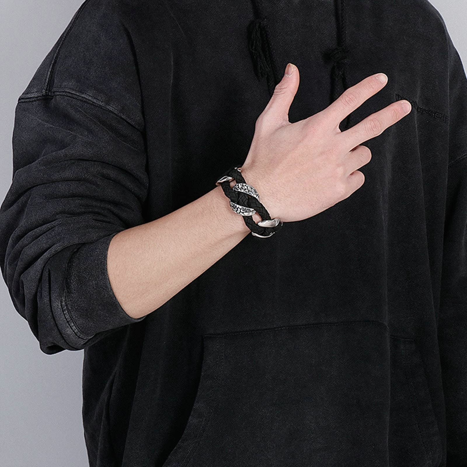 Aeici Bracciale per Uomo in Acciaio, Bracciale Cuoio Uomo Braccialetto Uomo Bracciale da 29mm