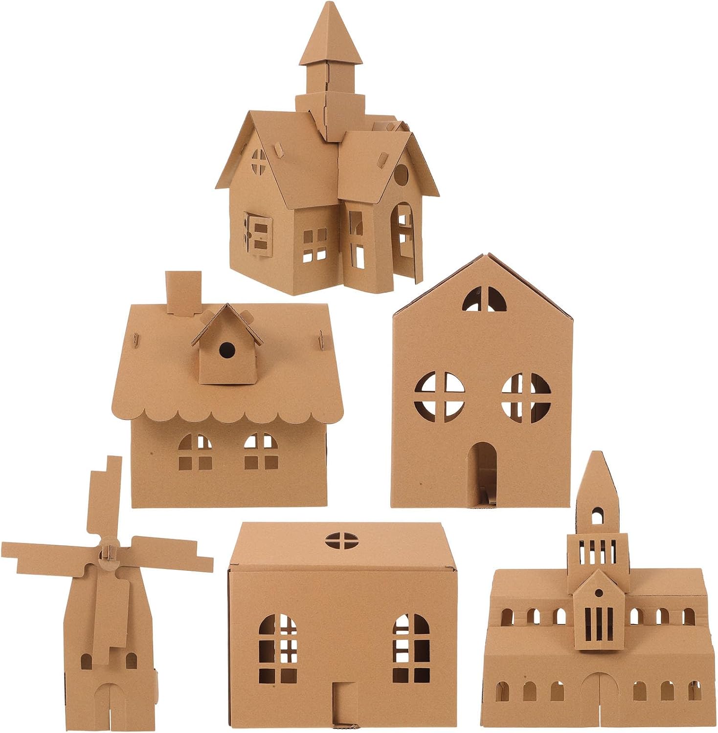 DIYEAH 6PCS Unfinished Cardboard Christmas House - Art and Craft DIY Cardboard House Building Project for Children to Build and Paint Xmas Decor