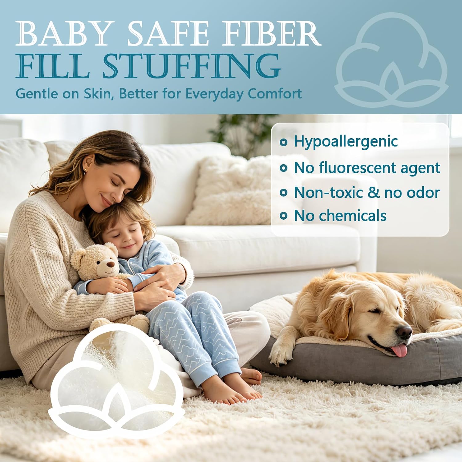 250g/8.8oz Polyfill Stuffing Fiber Fill, Premium High Resilience White Fiberfill for Crochet Stuffed Animals, Dolls, Pillows, Cushions, DIY Crafts, Cotton Batting, Machine Washable
