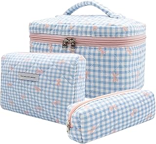 Juego de 3 bolsas de maquillaje acolchadas de...