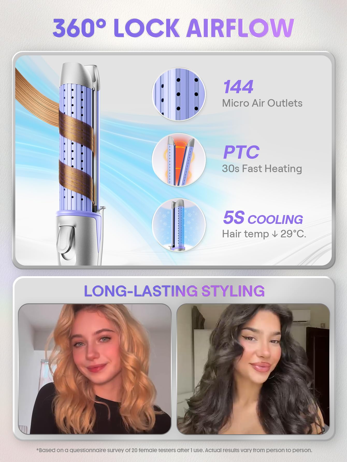 SHEGLAM Kaltluft Glätteisen mit 360° Luftstrom Styler Lockenstab, 4 Temperaturstufen, Dualspannung