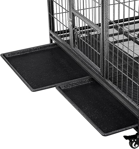 Miniatura 8 de Yaheetech Jaula de perro resistente a prueba de escapes de 43 pulgadas con puertas dobles, 2 bandejas extraíbles, ruedas bloqueables, perrera
