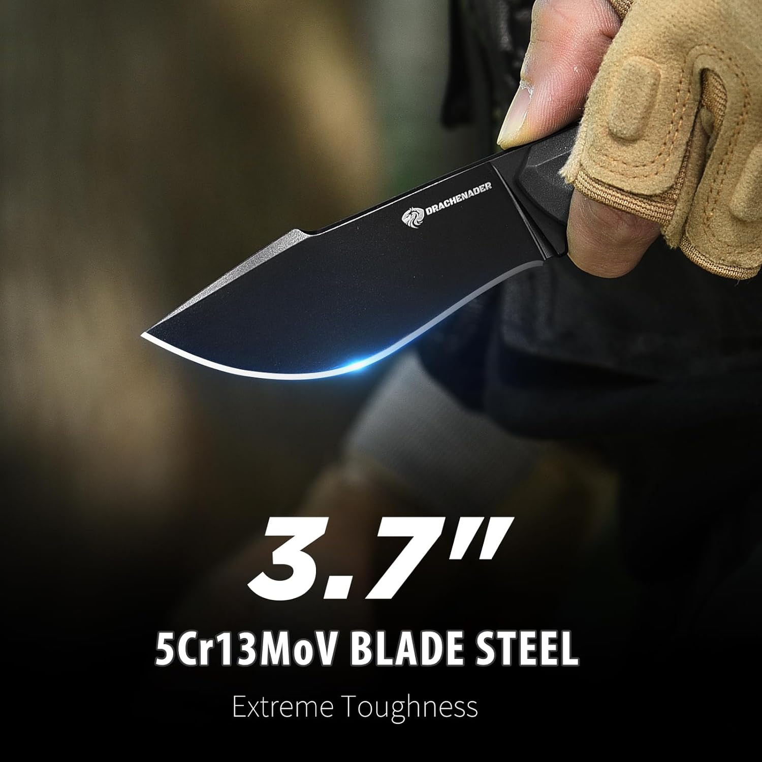 DRACHENADER 7.68" EDC Survival Knife with Fire Starter L-Y, Small EDC Full Tang Fixed Blade Knife with Sheath, Belt Clip, Full Black