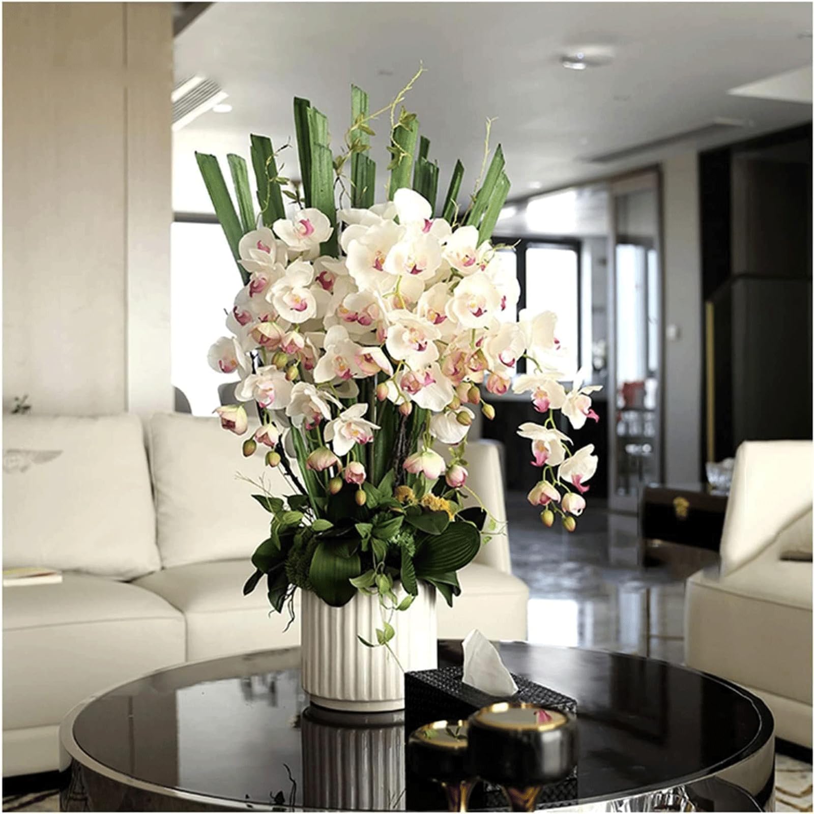 DFGHNBVC Orchid Artificial Flowers With Vase Fake Flowers Realistic Room Office Decoration Floral Arrangement Centerpieces Bouquets