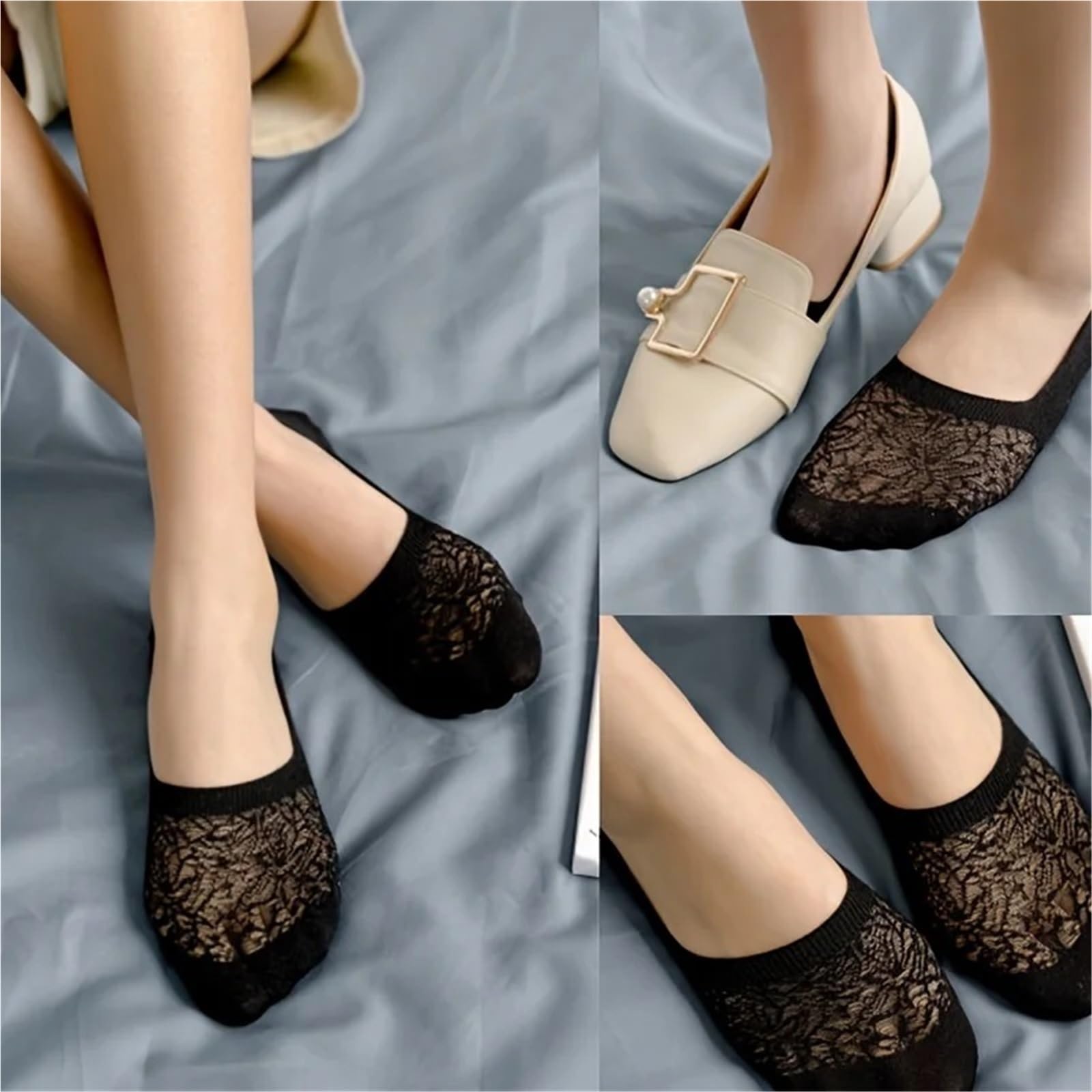 Calcetines de Encaje 9 Pairs Invisible Socks, Breathable Cotton Boat, No Show & Liner, Women's Stockings & Hosiery