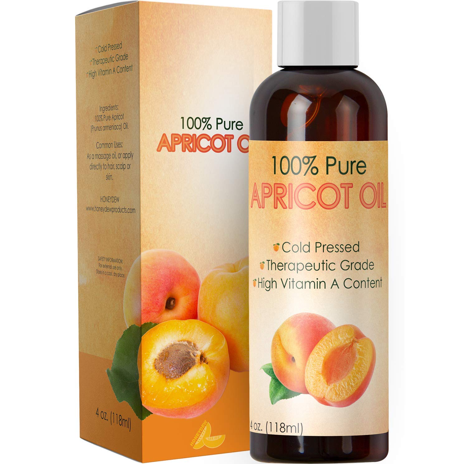 Pure Apricot Oil for Face Healthy Skin and Hair Growth – Cold Pressed from Apricot Kernel Seeds – Massage Carrier Oil for Essential Oils for Aromatherapy – Natural Dry Skin Moisturizer with Vitamin E