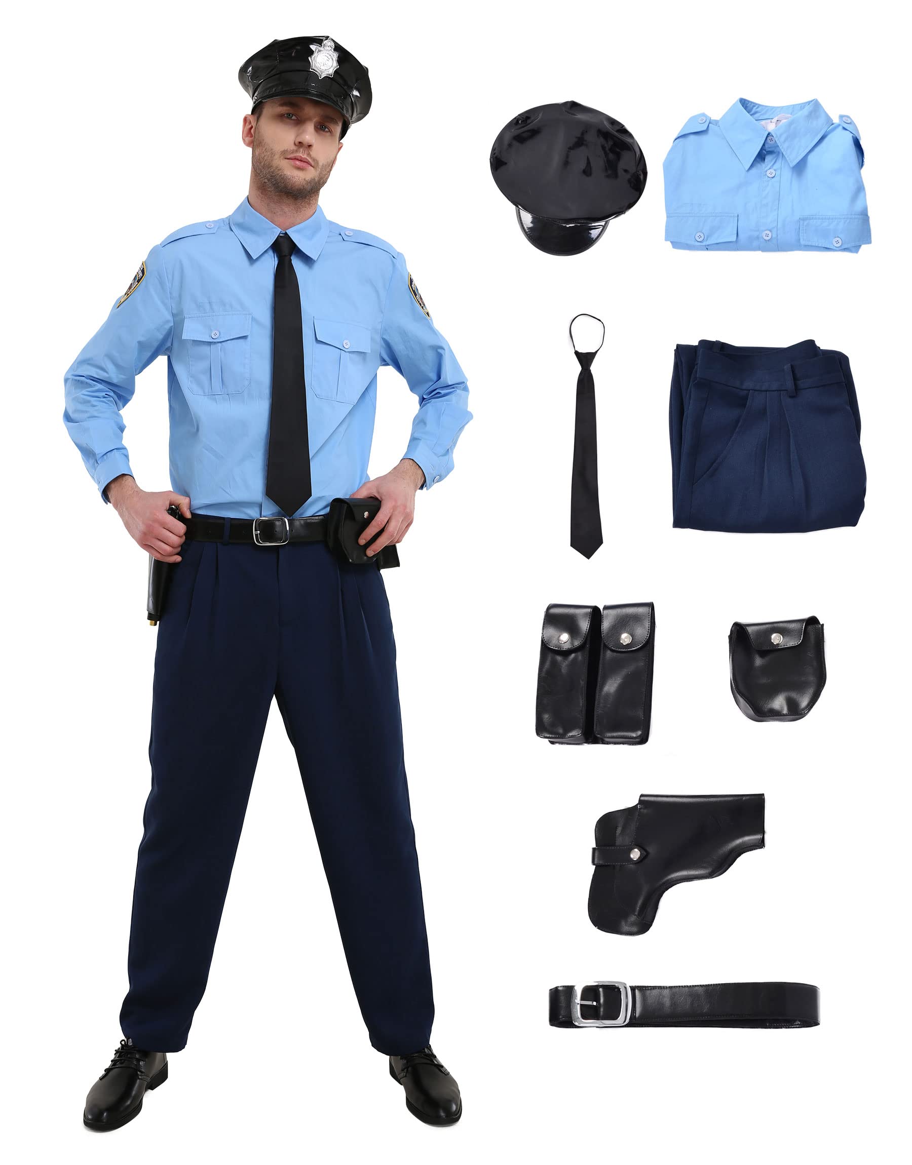 Haikyuu Men's Police Officer Costume Blue Uniform with Cap for Halloween
