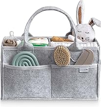 PUTSKA Organisateur Caddy à Couches Bébé - Panier de Rangement pour Table à Langer - Cadeau Naissance & Liste de Naissance - Essentiels Bébé - Déco Mixte - Gris Grand