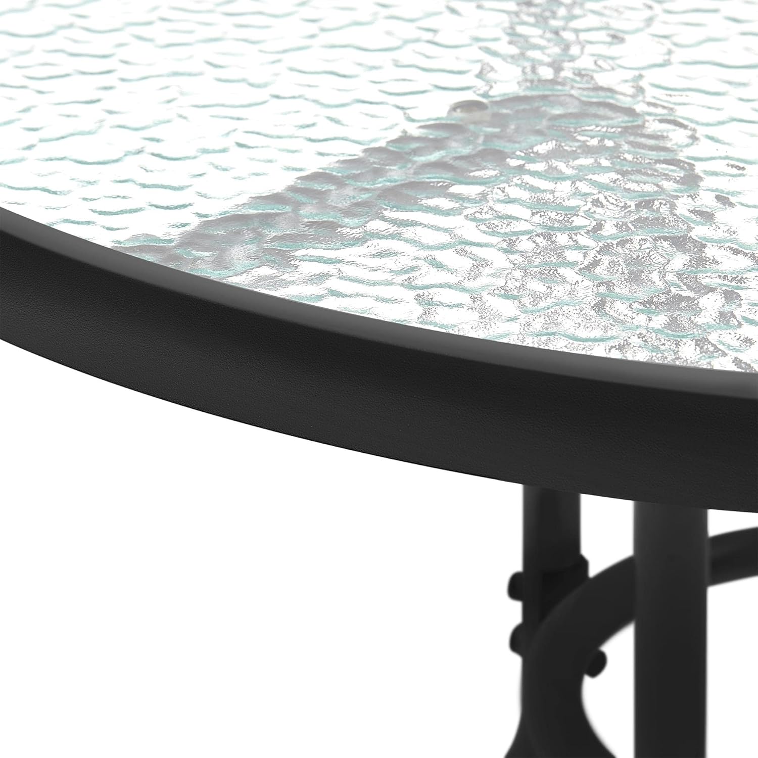 Topeakmart Outdoor Patio Round Bistro Table 27.5in, Tempered Glass Top with Umbrella Hole for Balcony Backyard Lawn Balcony Pool Black