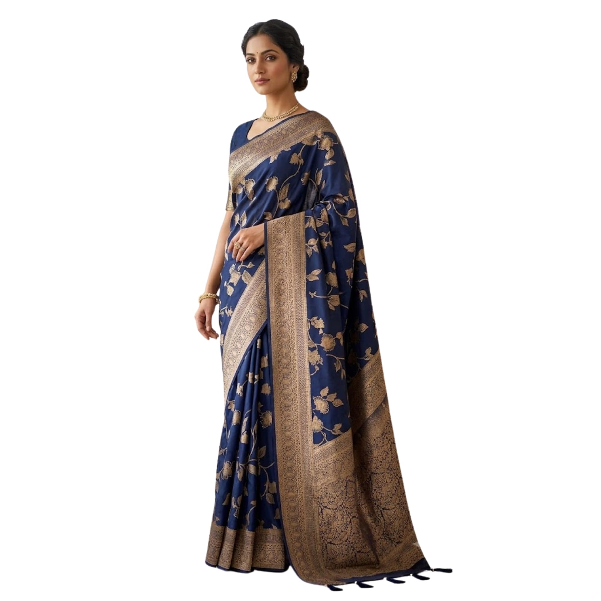Saree for Women, Traditional Jacquard Zari Woven Saree with Unstitched Blouse Piece for Party-image-25