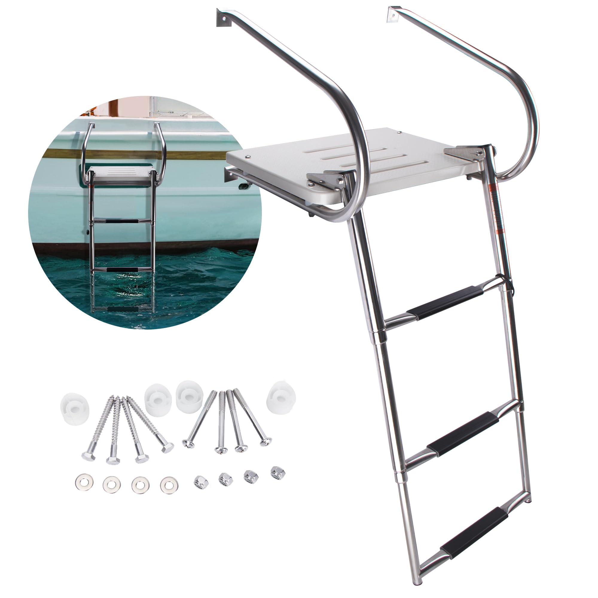 3-Step Boat Ladder with Swim Platform,Stainless Steel Dock Ladder  display picture 1