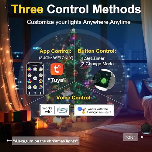 Miniatura 2 de Luces LED inteligentes WiFi de Navidad, guirnalda de luces RGB controladas por aplicación, ideal para árbol de Navidad, jardín, hogar, fiesta,