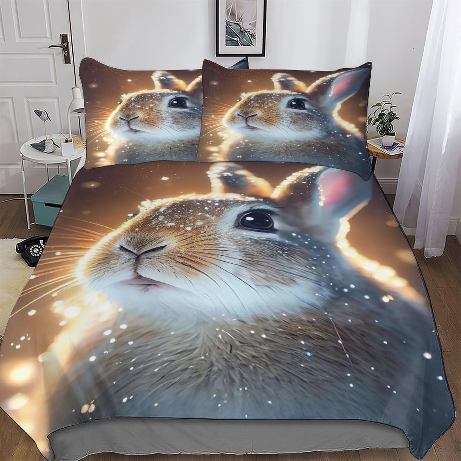 Housse de couette lapin 3D king 220x240cm en microfibre avec ses taies