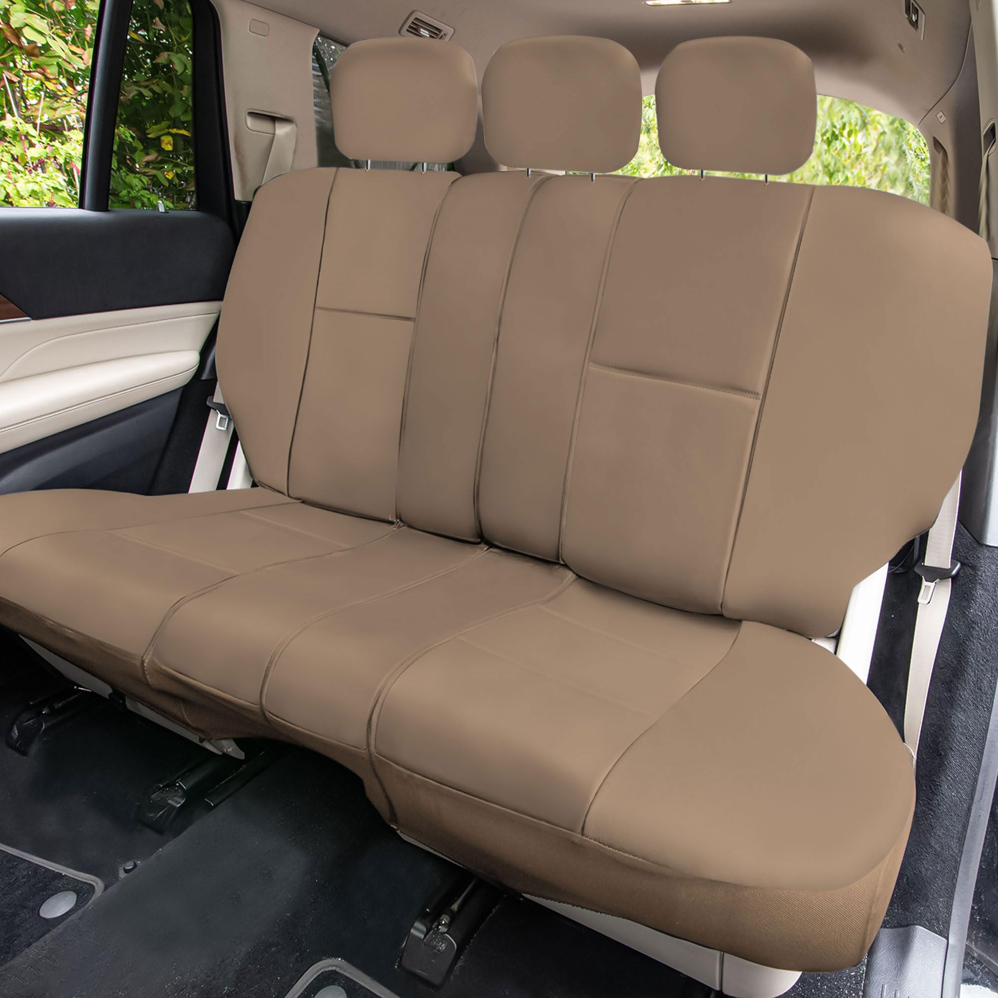 FH GROUP PU002TAN115 Vollen Satz PU-Leder Autositzbezüge Airbag-Kompatibel, Anzahl 11