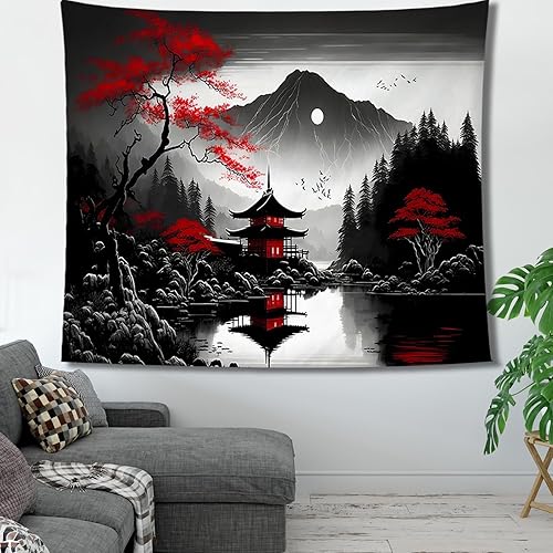 Miniatura 8 de Tapiz de bosque de montaña para dormitorio, paisaje de luna natural en blanco y negro, para colgar en la pared, atardecer de árbol, tapices grandes,