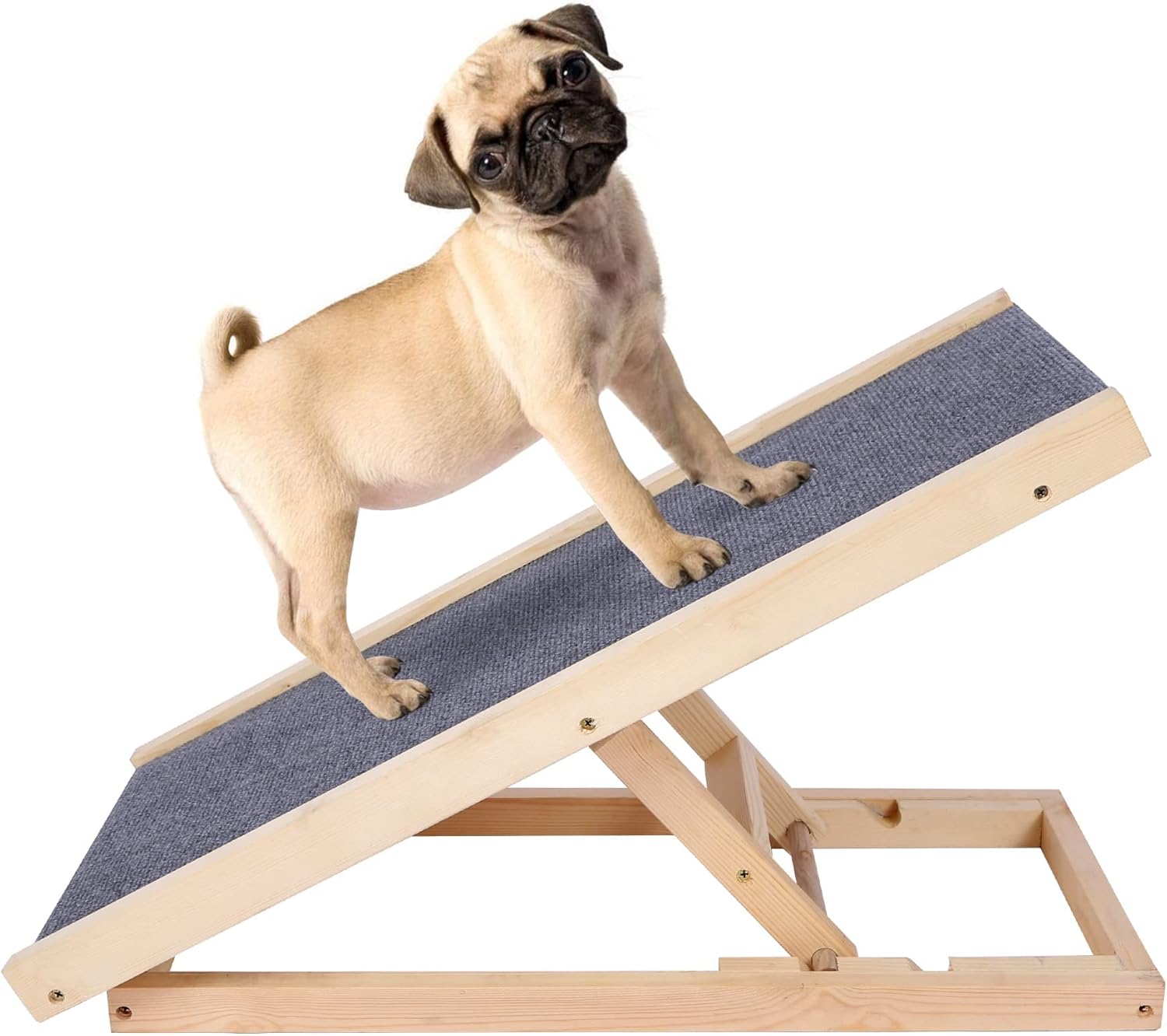 Wooden Pet Ramp for Dogs and Cats, Dog Ramp Height Adjust from 11.8 inches to 15.7 inches with Non Slip Carpet Surface, Supports up to 110lb Great for Older Animals (NO Side Rails)
