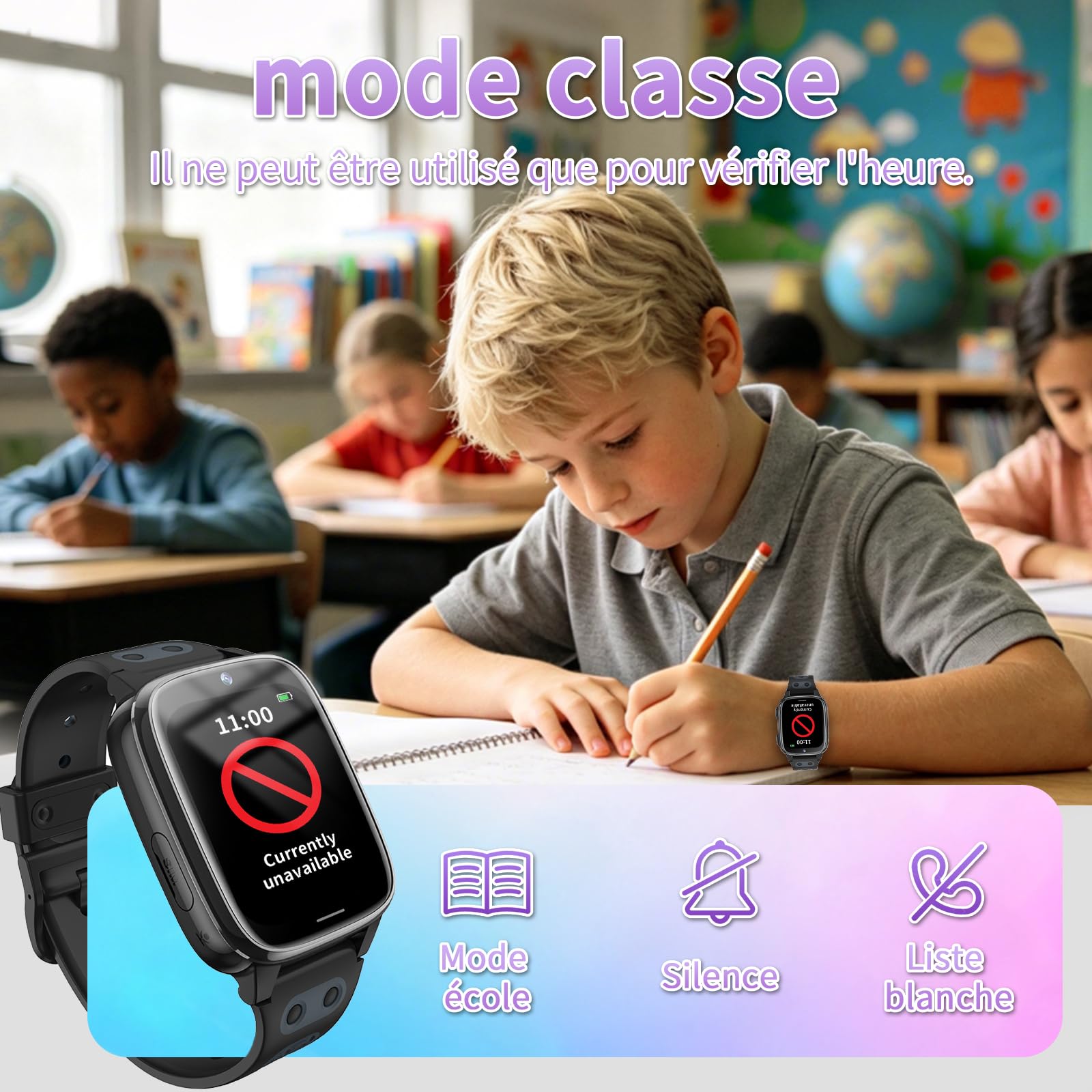 Montre Connectée 4G Smartwatch GPS SOS Enfants Appel Vidéo Garçons Filles | Smartwatch Enfants, Contrôle Parental, Étanche, SMS, Mode Cours, Rejet Appels Inconnus, Rejet Appels Inconnus, jeu