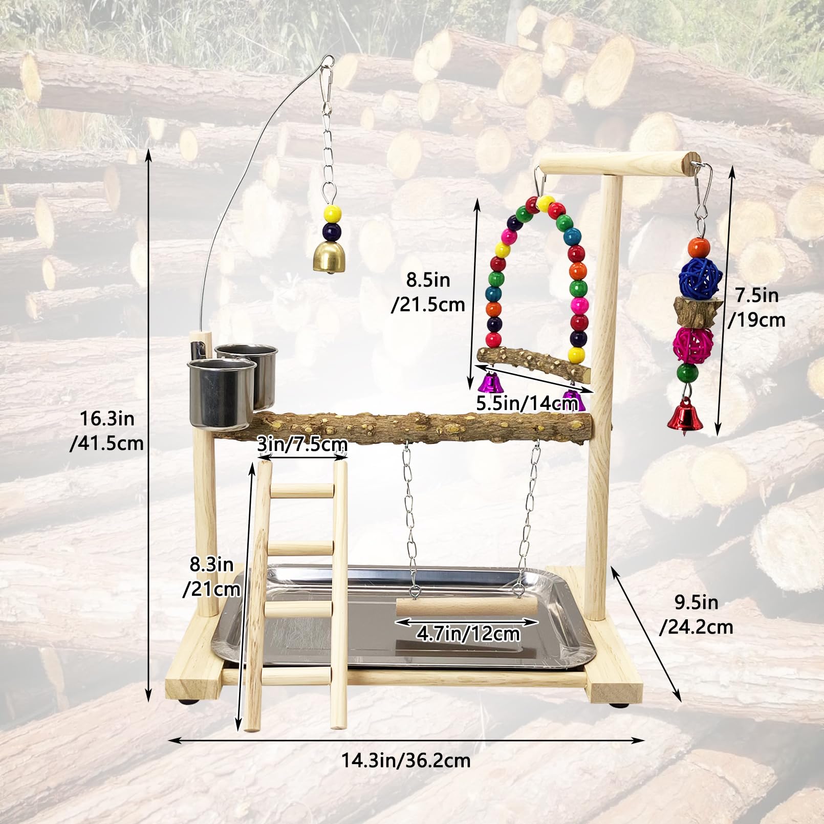 Tfwadmx Bird Playground Parrots Play Stand Birdcage Play Stand Play Gym Parakeet Ladders Exercise with Feeder Cups for Cockatoo Lovebirds SmallBirds Conure Cockatiel Cage Accessories Toy - image 3