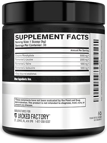 Miniatura 8 de Jacked Factory Creatina + BCAA - Monohidrato de creatina + BCAA en polvo para una mayor recuperación después del entrenamiento, rendimiento,