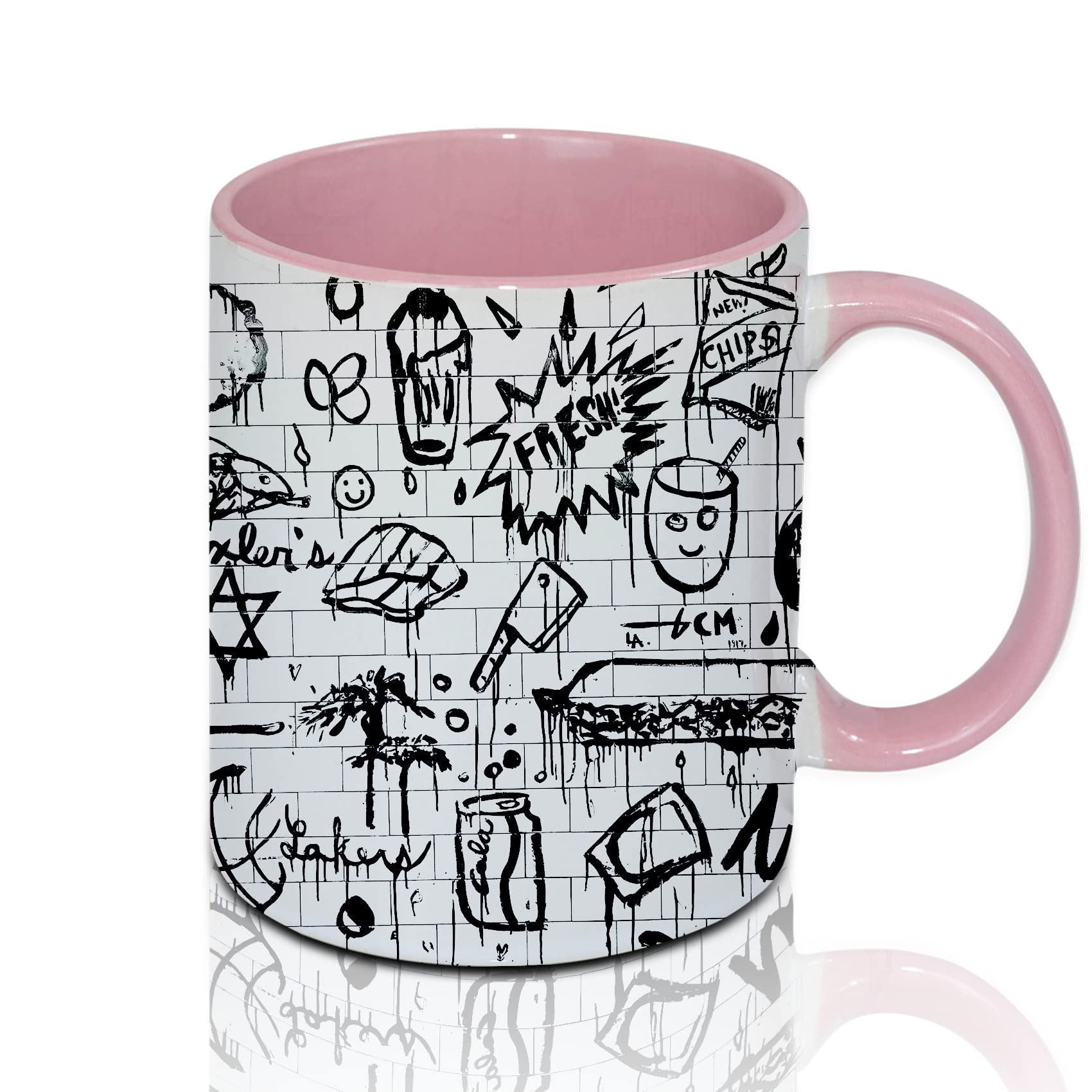 Sumex 11 once Set di 12 tazze da caffè in ceramica per sublimazione per tè, latte, latte, cacao caldo, interno rosa e manico