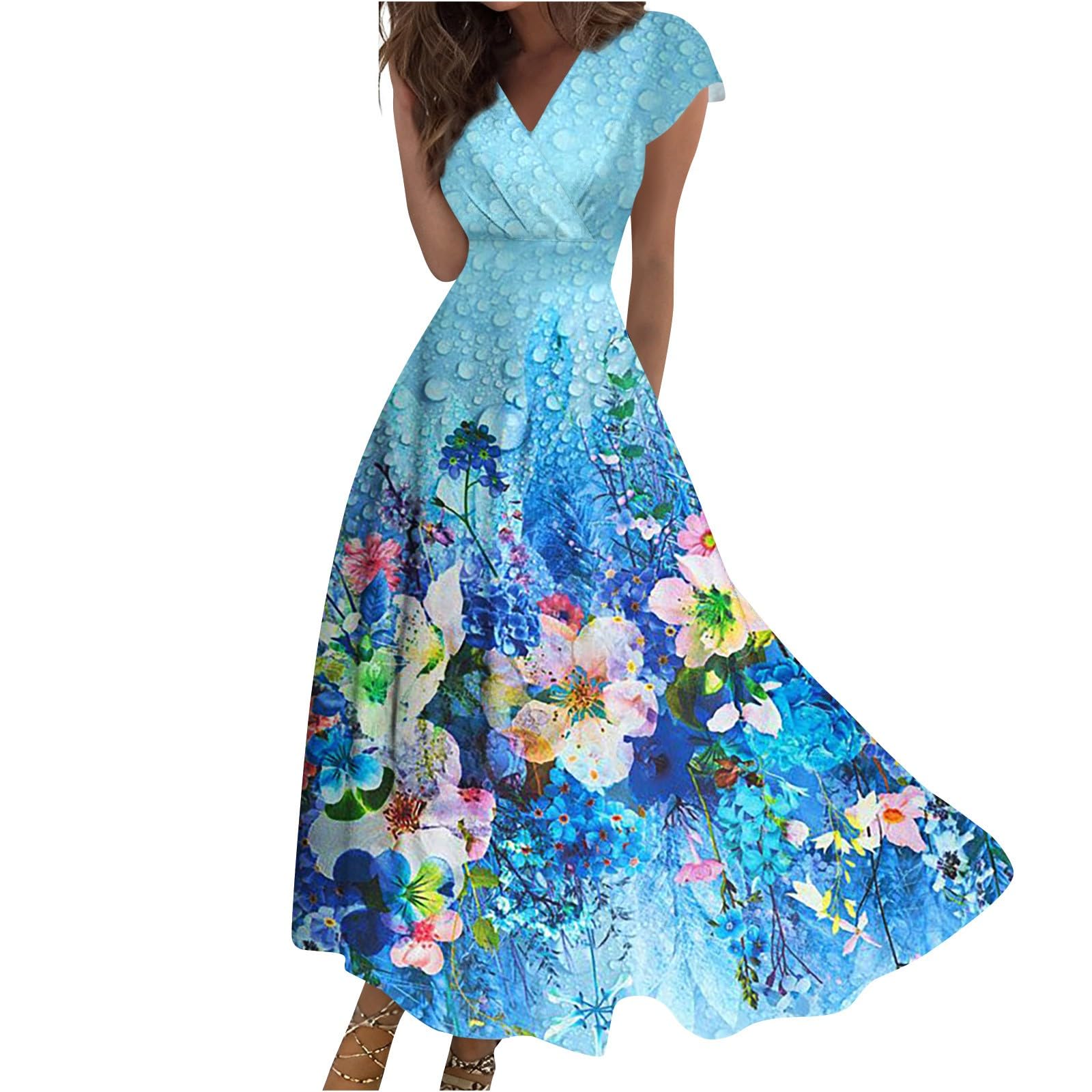 Womens Summer Dresses Sleeveless Bohemian Evening Dresses's Plus Size Loose V Neck Softest Floral Tunic Dress