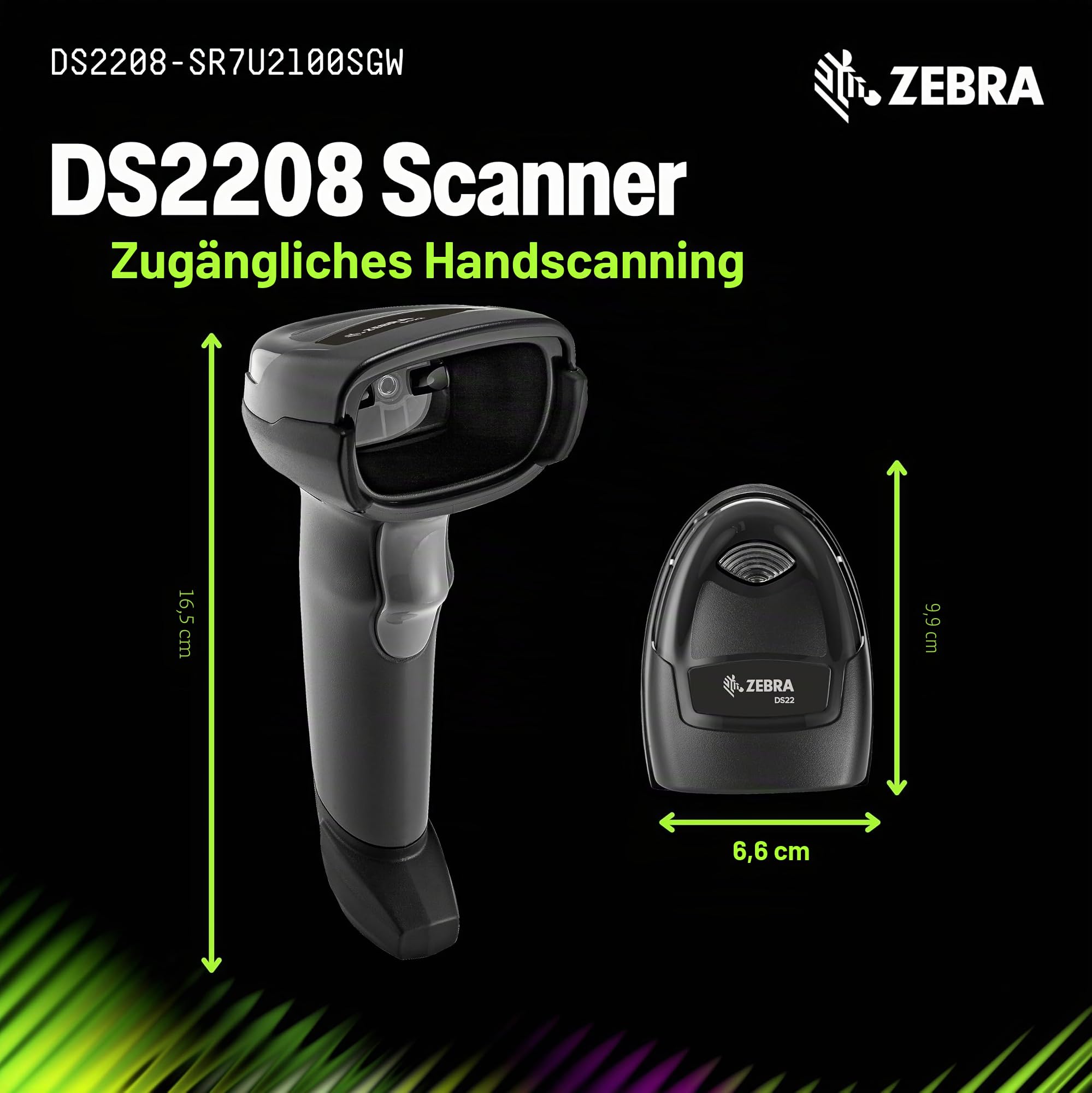 Zebra Technologies - DS2208-SR USB Kit mit Ständer - 1D/2D Barcode Imager - Vorkonfiguriert und sofort einsatzbereit - Geeignet für Transport-, Einzelhandel & Gastgewerbe - Schwarz