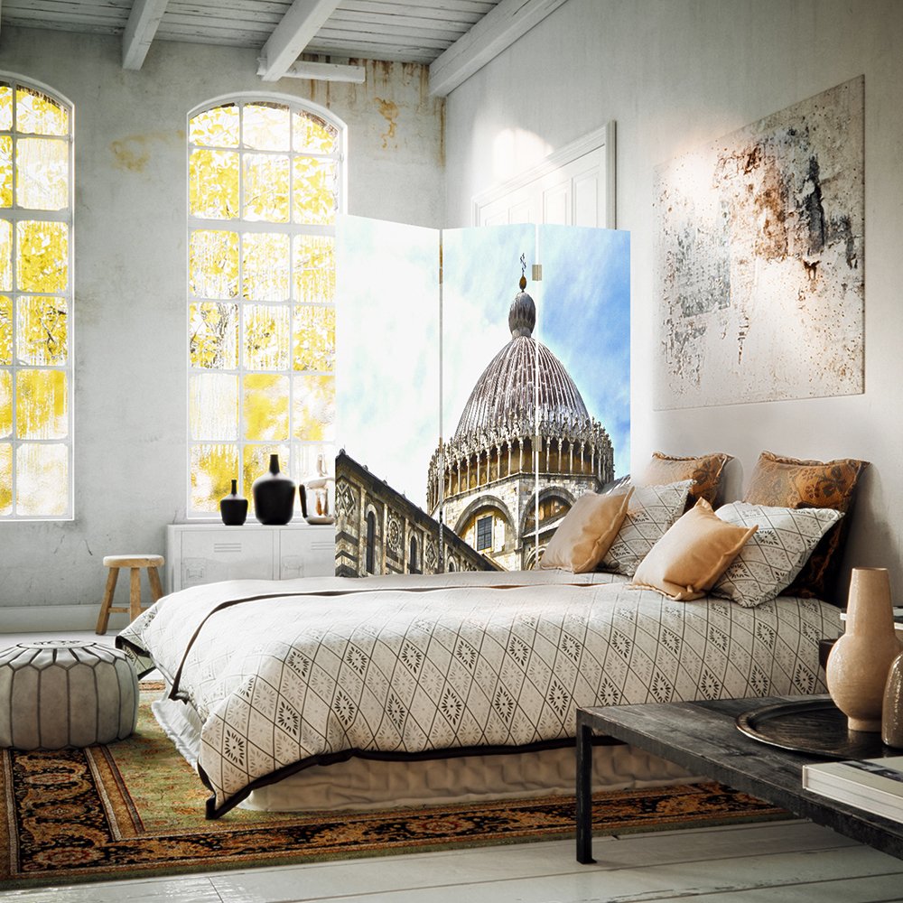 Raumteiler, Gedruckten auf Canvas, Leinwand Wandschirme, dekorative Trennwand, Paravent beidseitig, 3 teilig, 360° (110x180 cm), Kathedrale/Dom, PISA, Architektur, Italien, BEIGE, BLAU
