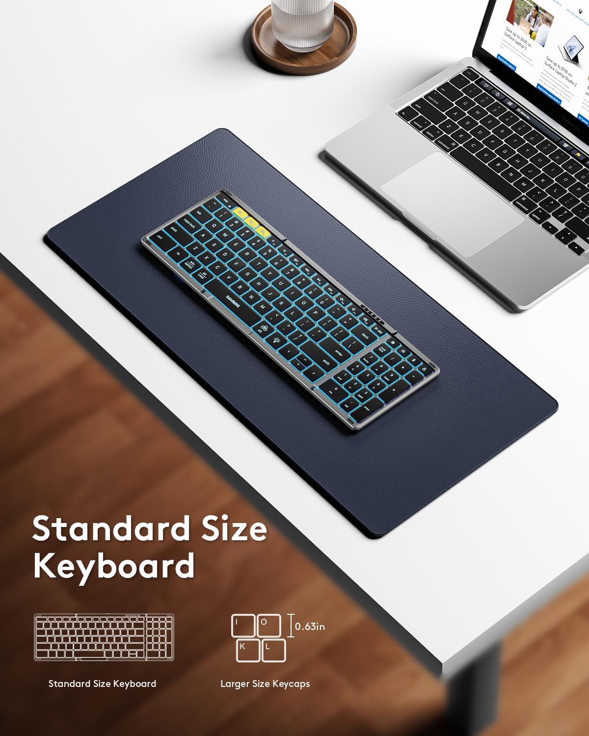 Samsers KF06X Foldable Bluetooth Keyboard showing its full-size layout and keycaps.