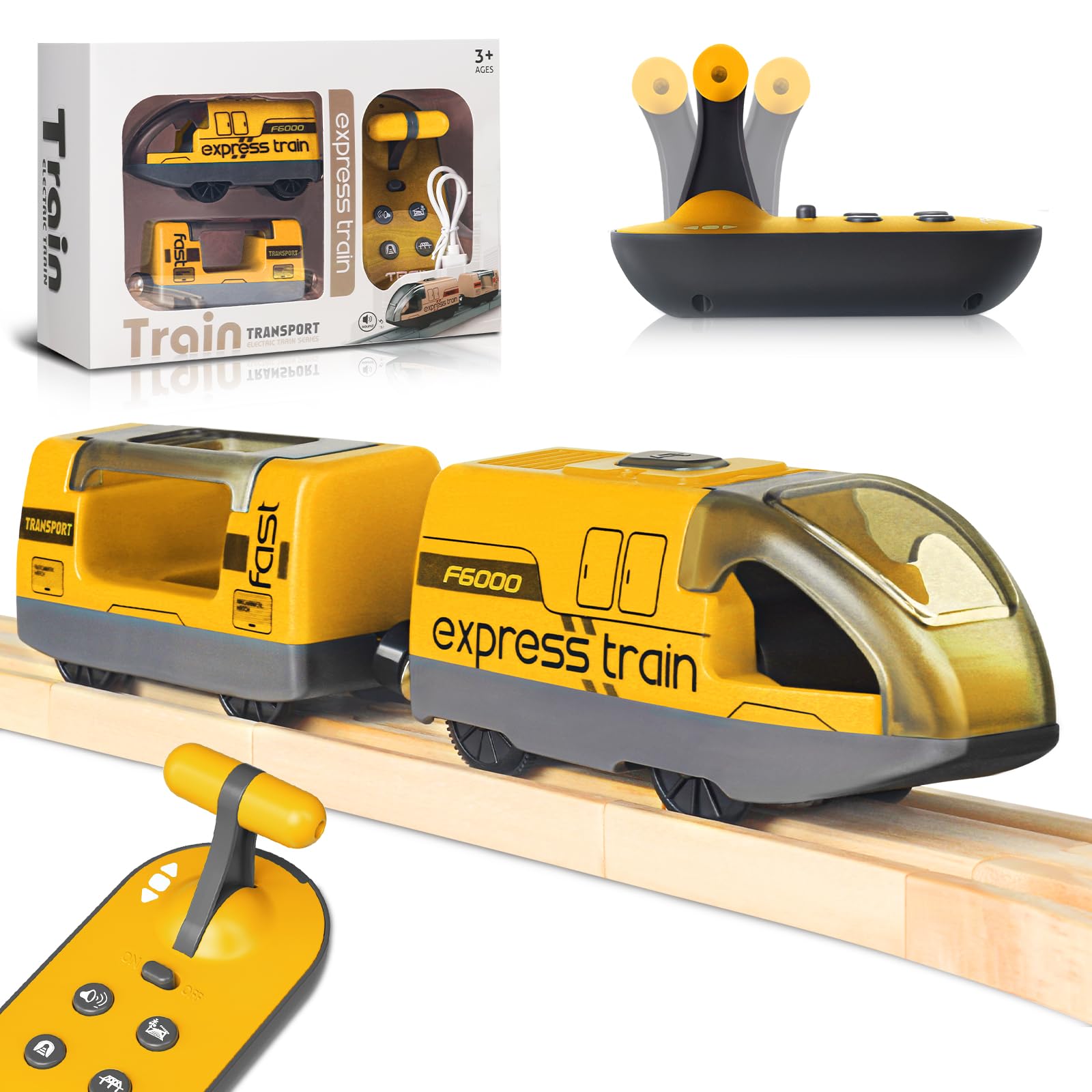 Electric Remote Trains Toy for Wooden Track Remote Control & Motorized Train with 4 Sound and Light Effects for Kids 3 4 5+ Years Old Boys Girls