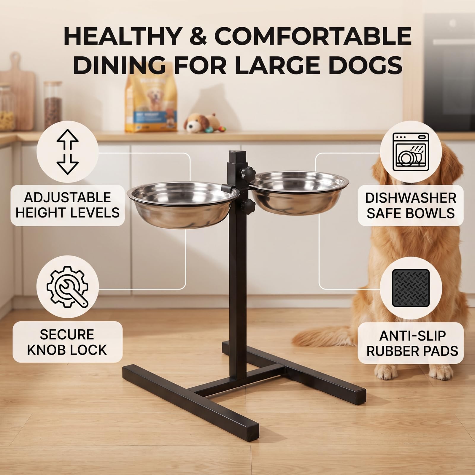 Luocute Soporte Elevado para Plato de Perro, Altura Ajustable con Platos