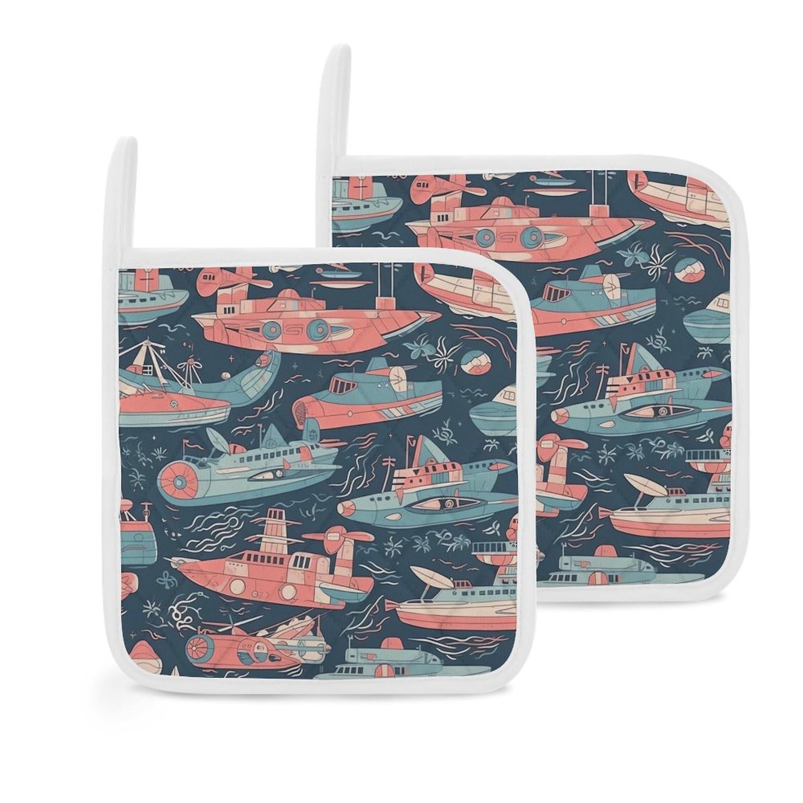Pot Holders Set of 2 Kitchen Heat Resistant Potholders Aircraft and Ships Cotton Lining Oven Hot Pads for Cooking Baking BBQ Microwave Kitchen Accessories