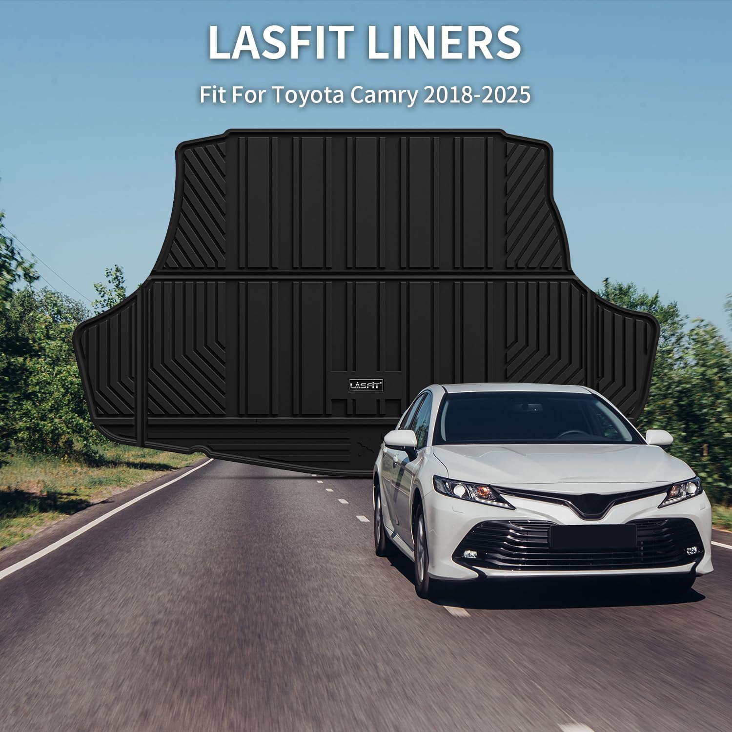 LASFIT Trunk Mat for Toyota Camry 2018-2026 & for Toyota Avalon 2019-2022, All Weather TPE Custom Fit Easy Clean Trunk Liner for Camry 2018-2025 Hybrid/L/LE/SE/TRD/XLE/XSE, Black