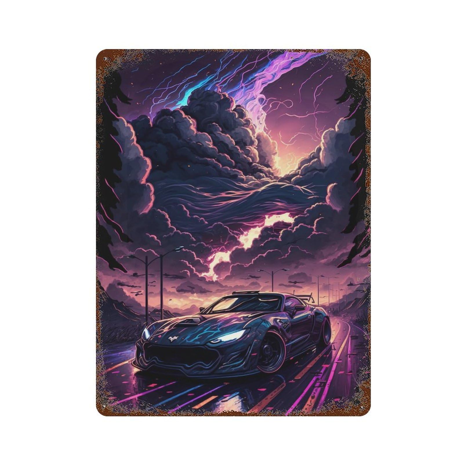Rustic Tin Plaque with Electric Storm Speed Design 15.7"x11.8", for Cafe, Home Bar And Lounge Decor, Novelty Wall Decor