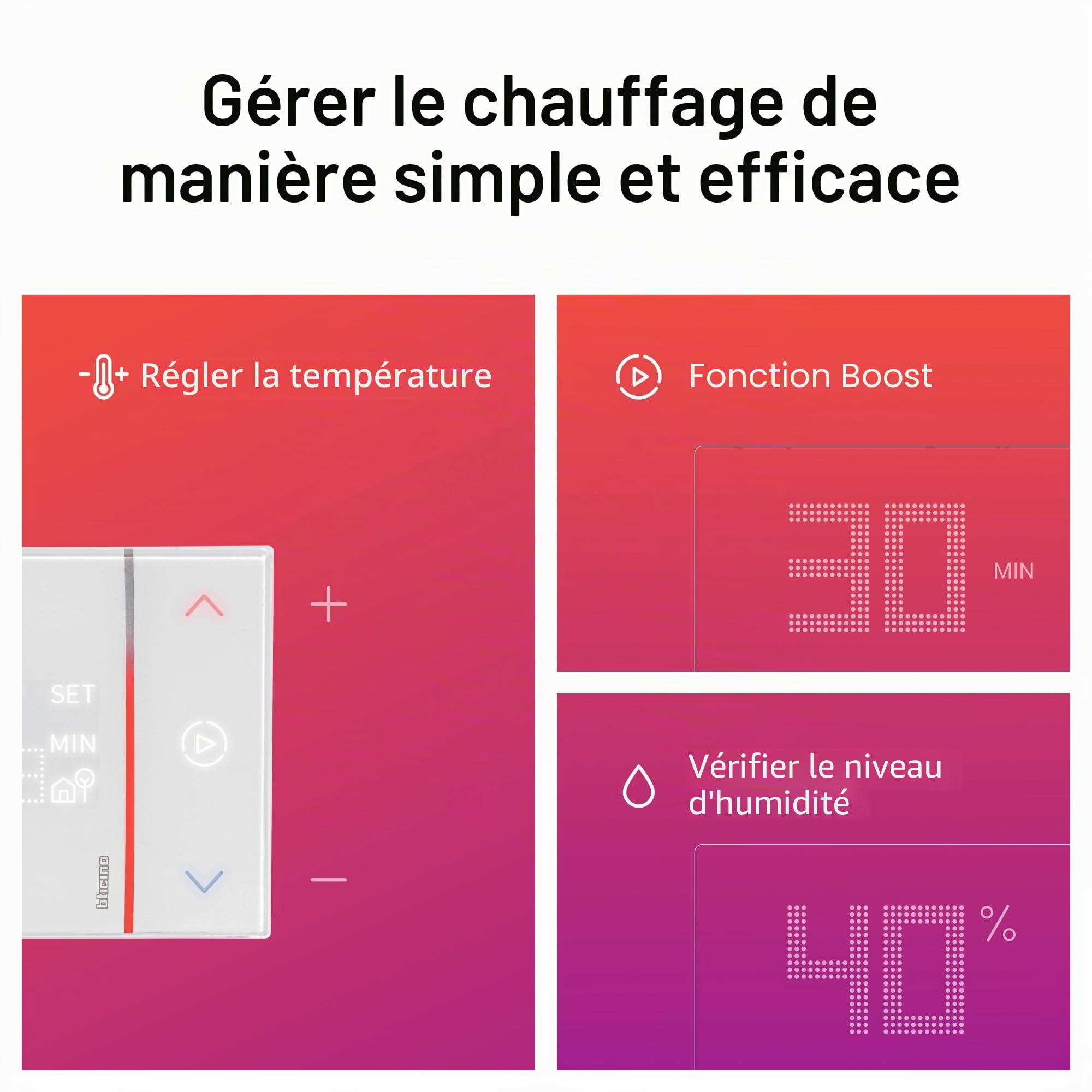 Bticino XW8002WE Thermostat connecté WiFi, New Smarther2 with Netatmo, Couleur Blanche, contrôle de température (Froid et Chaleur) de la Maison à Distance, Surface, 2 Fils