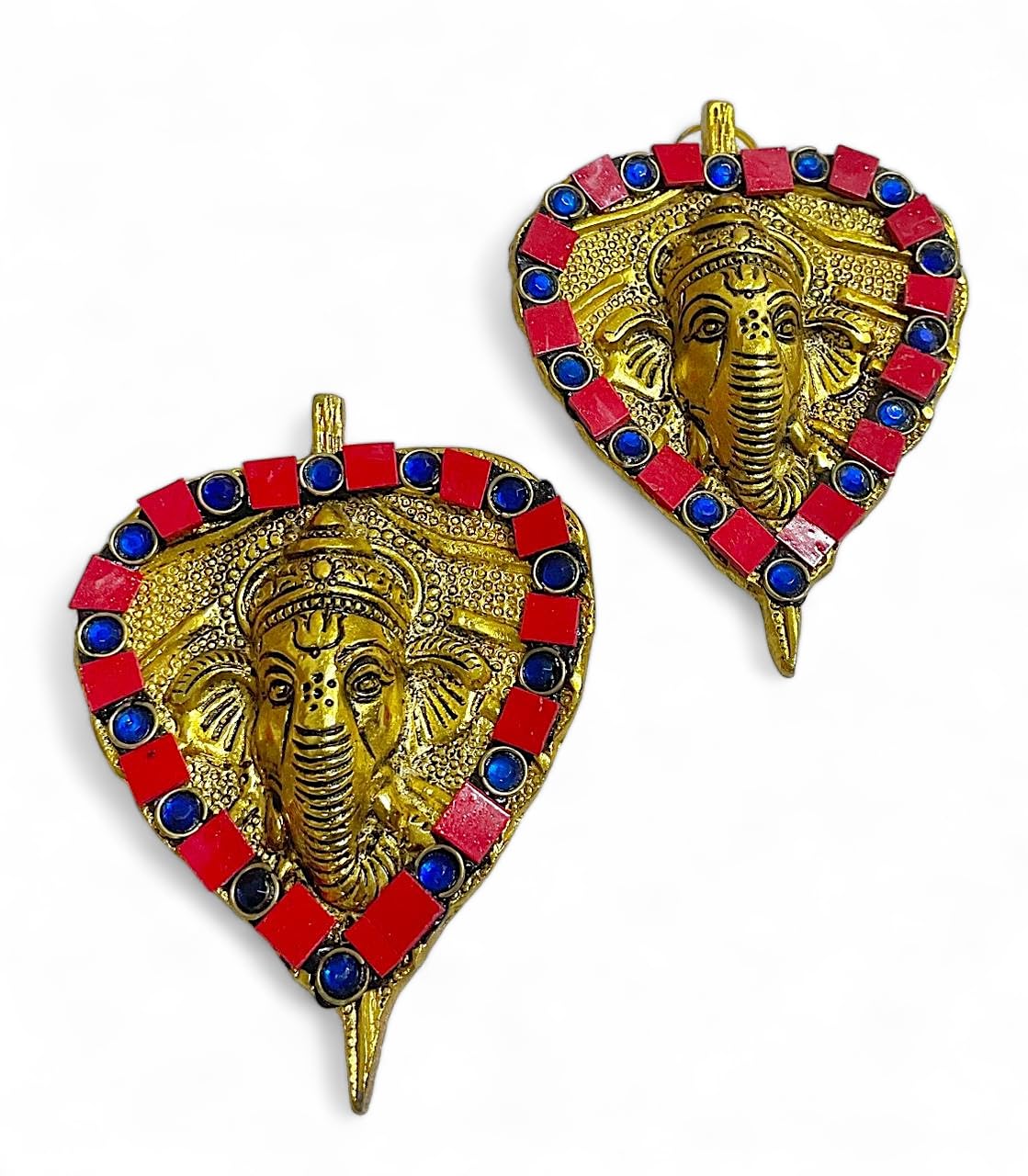 Charmy Crafts Metal Ganesha on Leaf pair, lord ganesh wall decor, metal wall hangings decorative, indian gifts for housewarming, Wedding gifts, Set of 2(Sunny Golden Finish) (Colorful Stone Work)