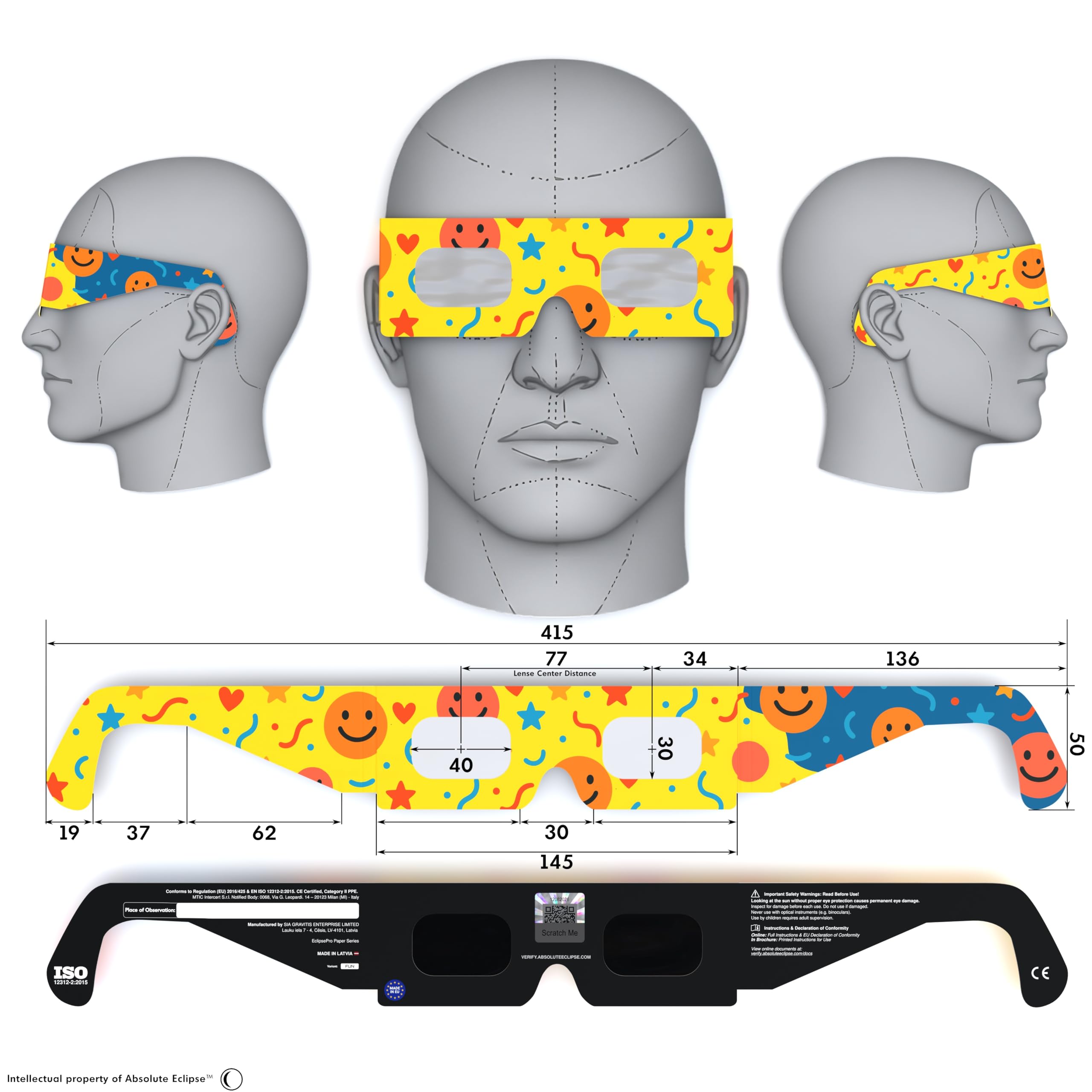 Absolute Eclipse Divertidas gafas solares para eclipse al por mayor – Probado ISO 12312-2 y certificado CE – Fabricante de la UE recomendado por AAS – Eclipse Europe 2026