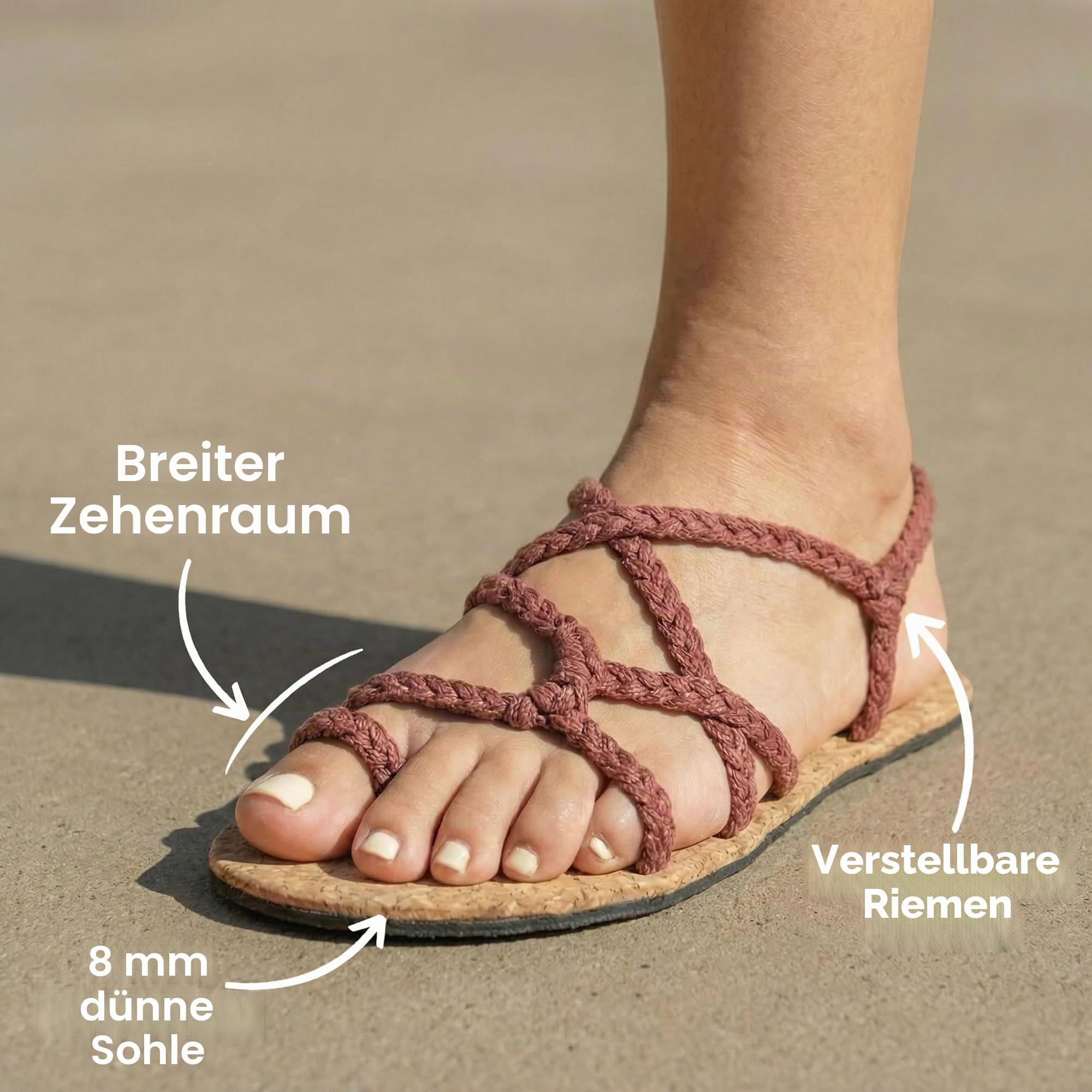 Nova Poster Barefot Sandalen für Damen - Minimalistische Walking-Sandale mit breiter Fingerbox, dünne Laufsohle 8mm, leichte und bequeme Passform, verstellbare Träger, freundlich