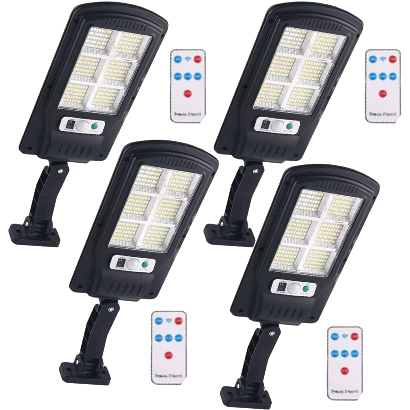 Faretto Solare LED Esterno 240 LEDs, Lampada con Sensore di Movimento e Telecomando, 3 Modalità Regolabili, IP65 Impermeabile, Perfetto per Giardino, Terrazzo, Ingresso, Garage (Pacca da 4)
