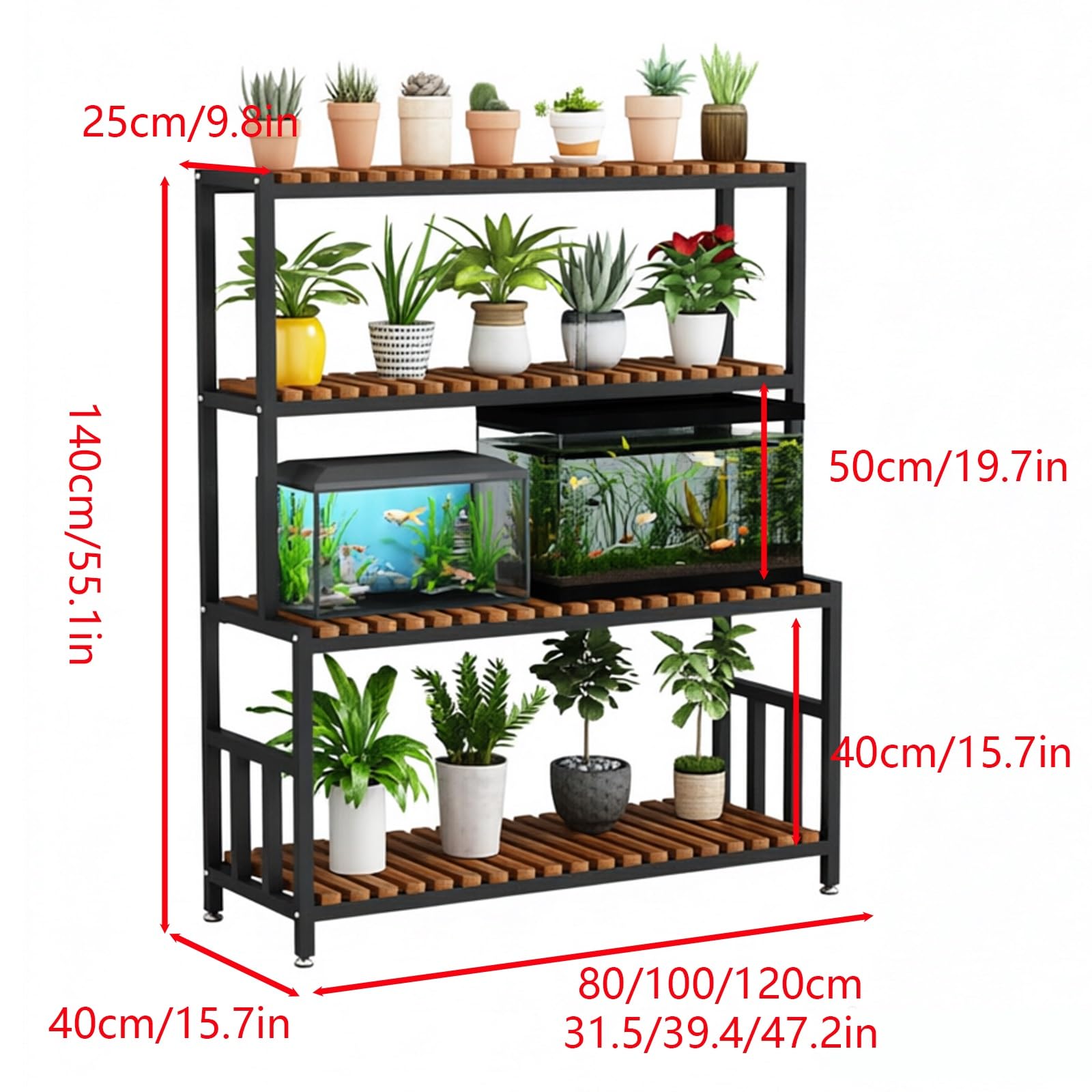 Supporto Acquario Verticale Stile Rustico 4 Ripiani Con Scaffali Aperti | Supporto Verticale Per Acquario Con Contenitore Quattro Ripiani Aperti Rustico(White,120cm/47.2in)