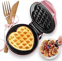 Mini Waffle MakerHeart,Small Waffle Maker Keto,Mini Wafflera Iron for Kids Family and Individuals,4 Non Stick Cooking Plates with Fast & Even HeatingPink