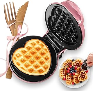 Mini Waffeleisen Herzform, 10 cm Antihaft Waffel Maker, Kleine Waffelmaschine Für Kinder Familie Und Singles, 350W Schnellheizung, Kompakt Und Tragbar(Rosa)