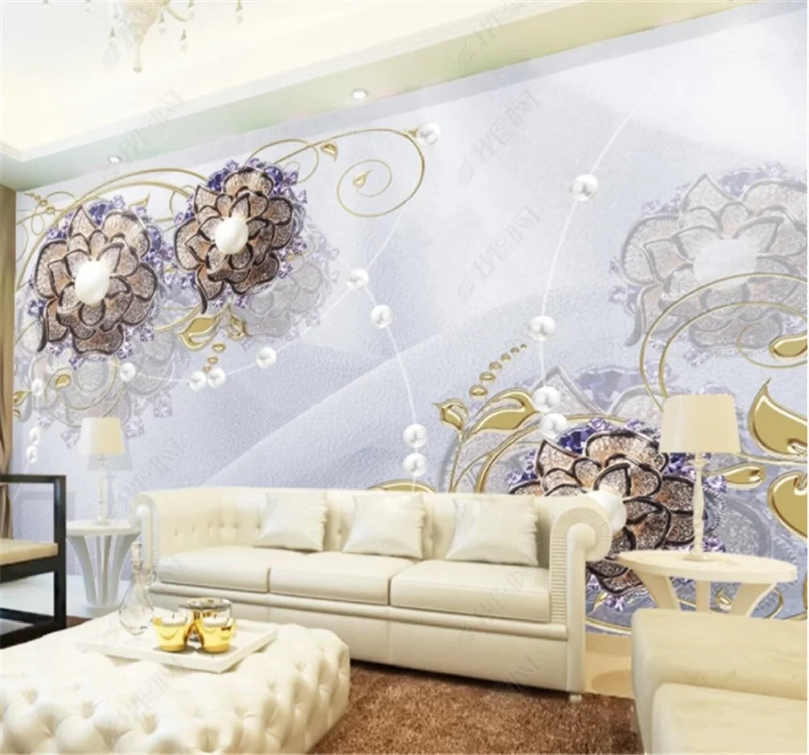 Exquisite Three Dimensional Jewellery Luxurious Floral 3D Wallpaper Easy Install Feature Office Living Room Sofa Bedroom TV Background Wall Decoration-150cm×105cm